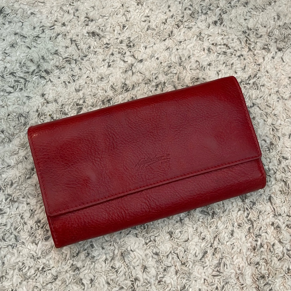 Vintage red leather Gigliodoro travel jewelry wallet from Italy